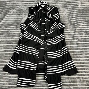 VNTG Cache Womens Small Black White Striped  Open Front Draped Vest Cardigan USA